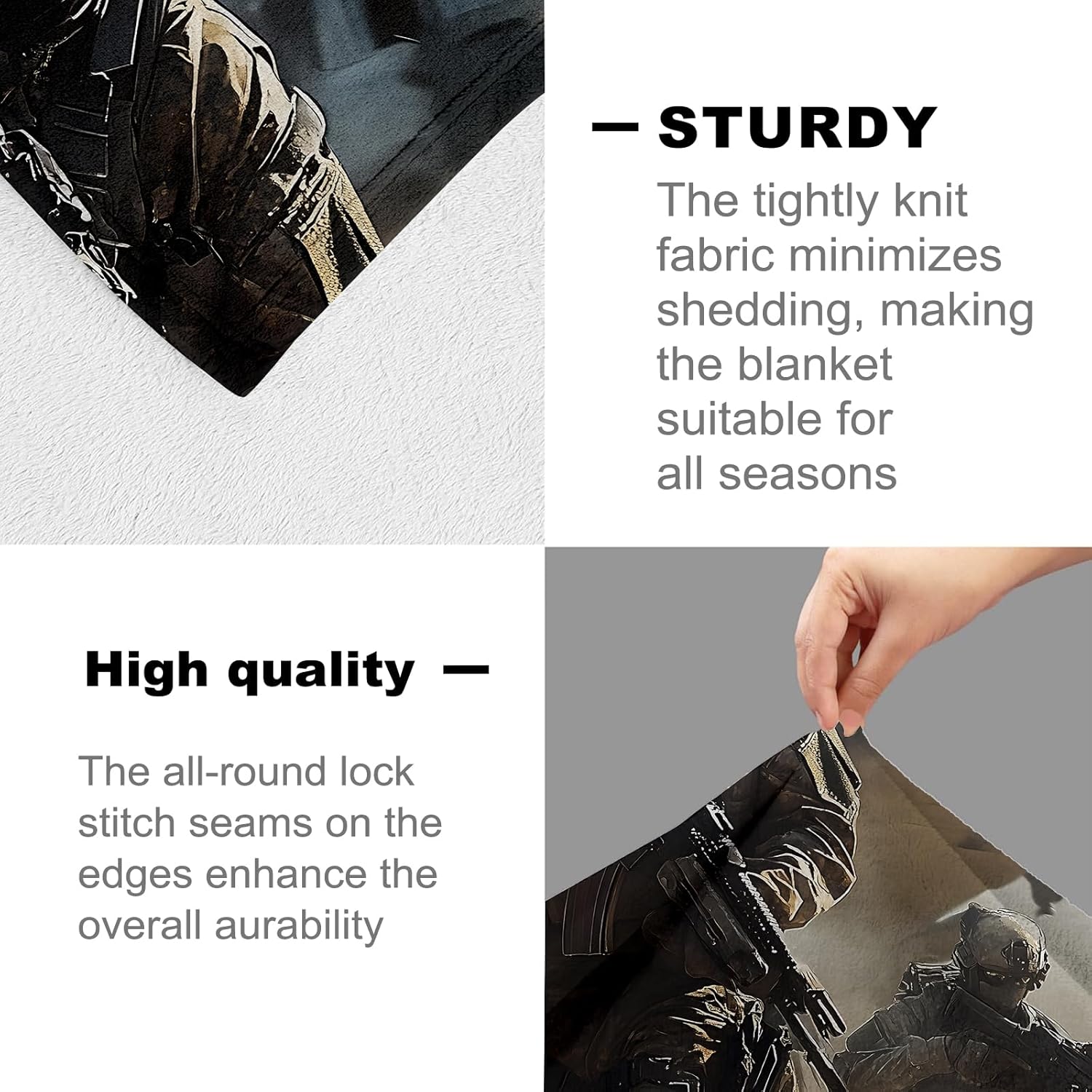 Patriotic Soldier Flannel Throw Blanket 60x50 Inch, Army with Rifles and Helicopter in Desert Storm, Realistic War Scene Blankets for Living Room, Bedroom, Sofa, Men Gifts Throws