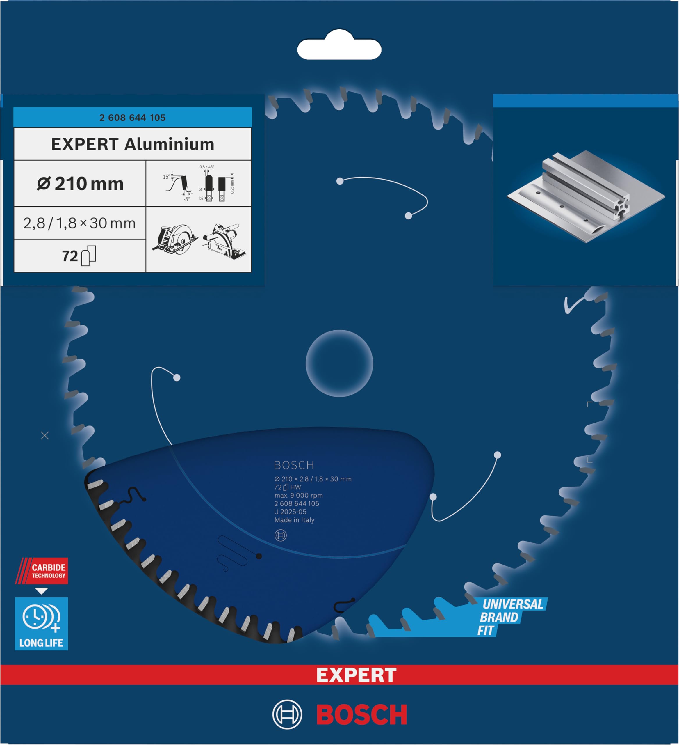 Bosch 1x Lame de scie circulaire filaire EXPERT Aluminium et scies à sec
