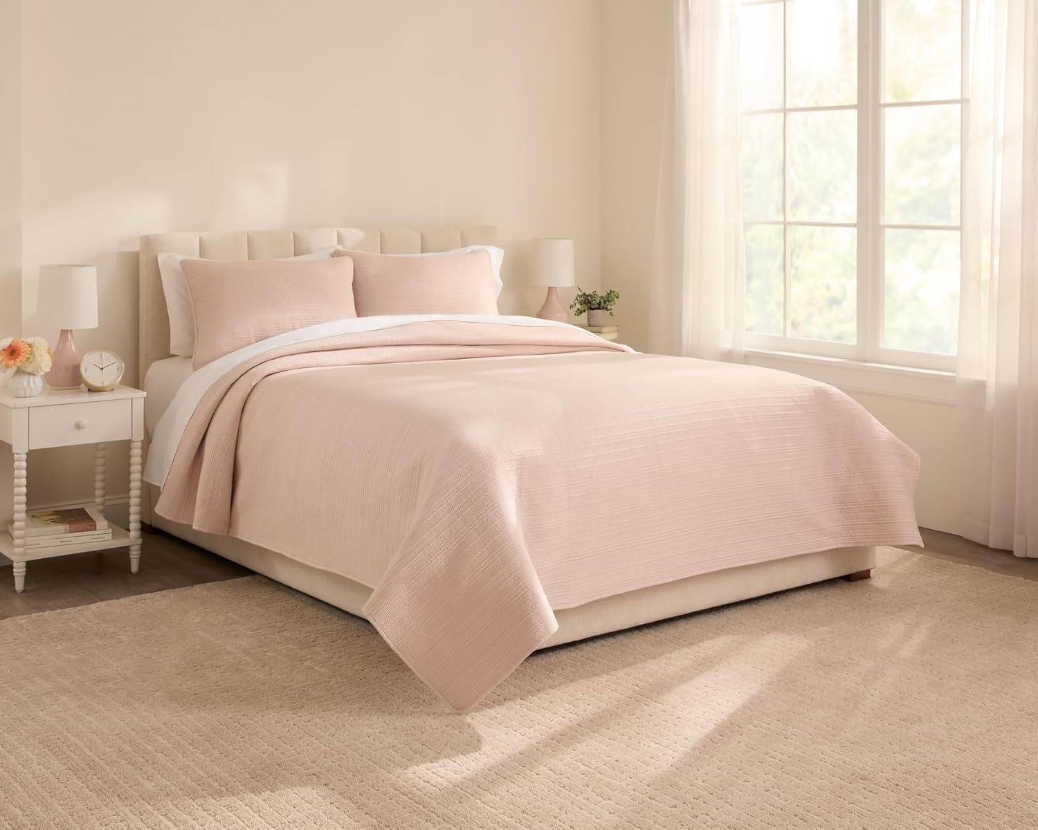 BrylaneHome Felicity Coverlet Set - King, Blush Pink
