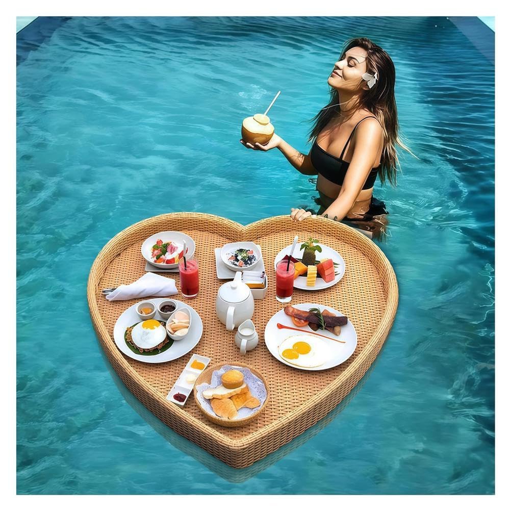 Plateau de piscine flottant haut de gamme, assiette de nourriture élégante sur l'eau
