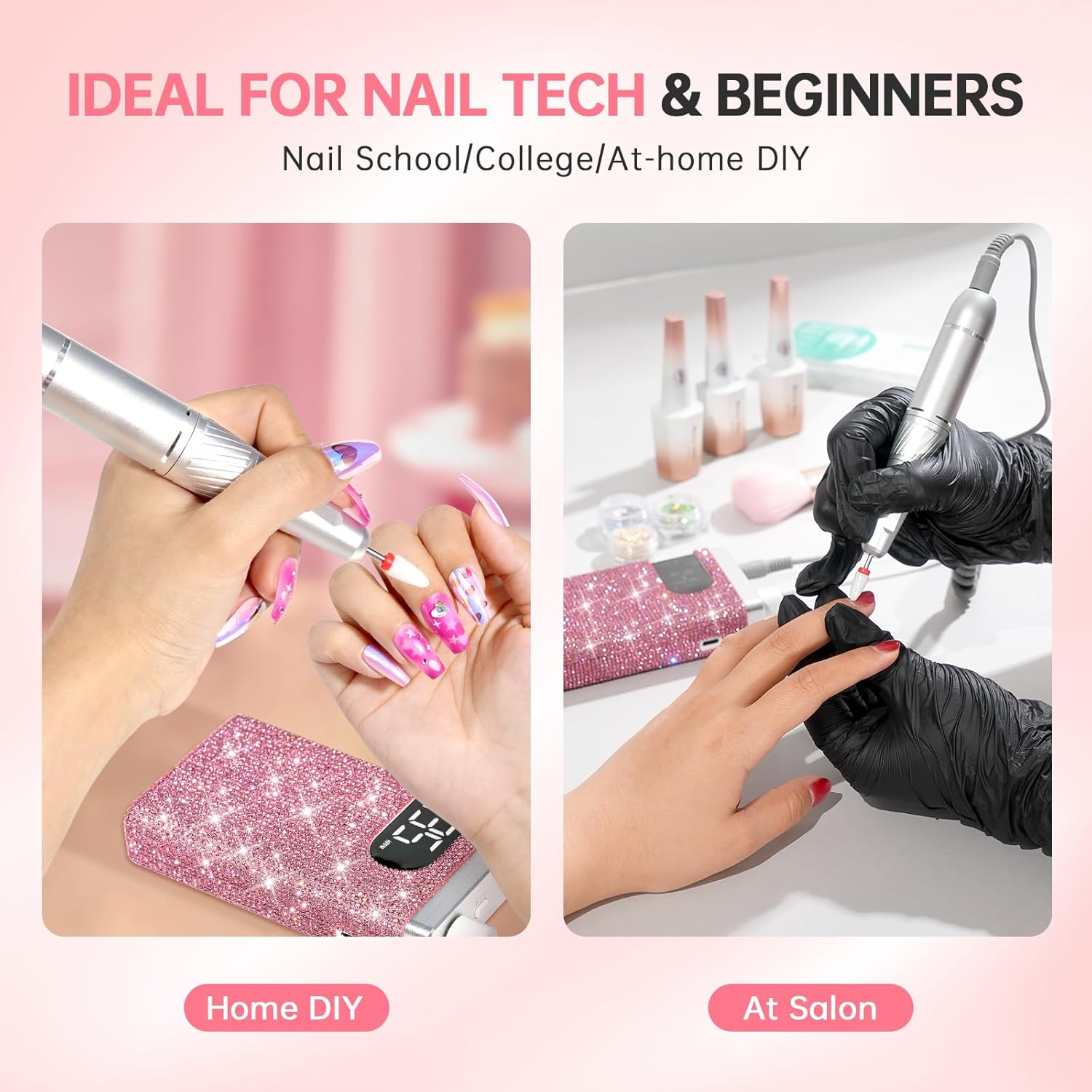 UV LED Nail Lamp, 48W Plug-in Mini Diamond Nail Dryer& Rechargeable 35000RPM Nail Drill&Nail Dust Collector, Dust Collector Nail Tech for Nail Salon