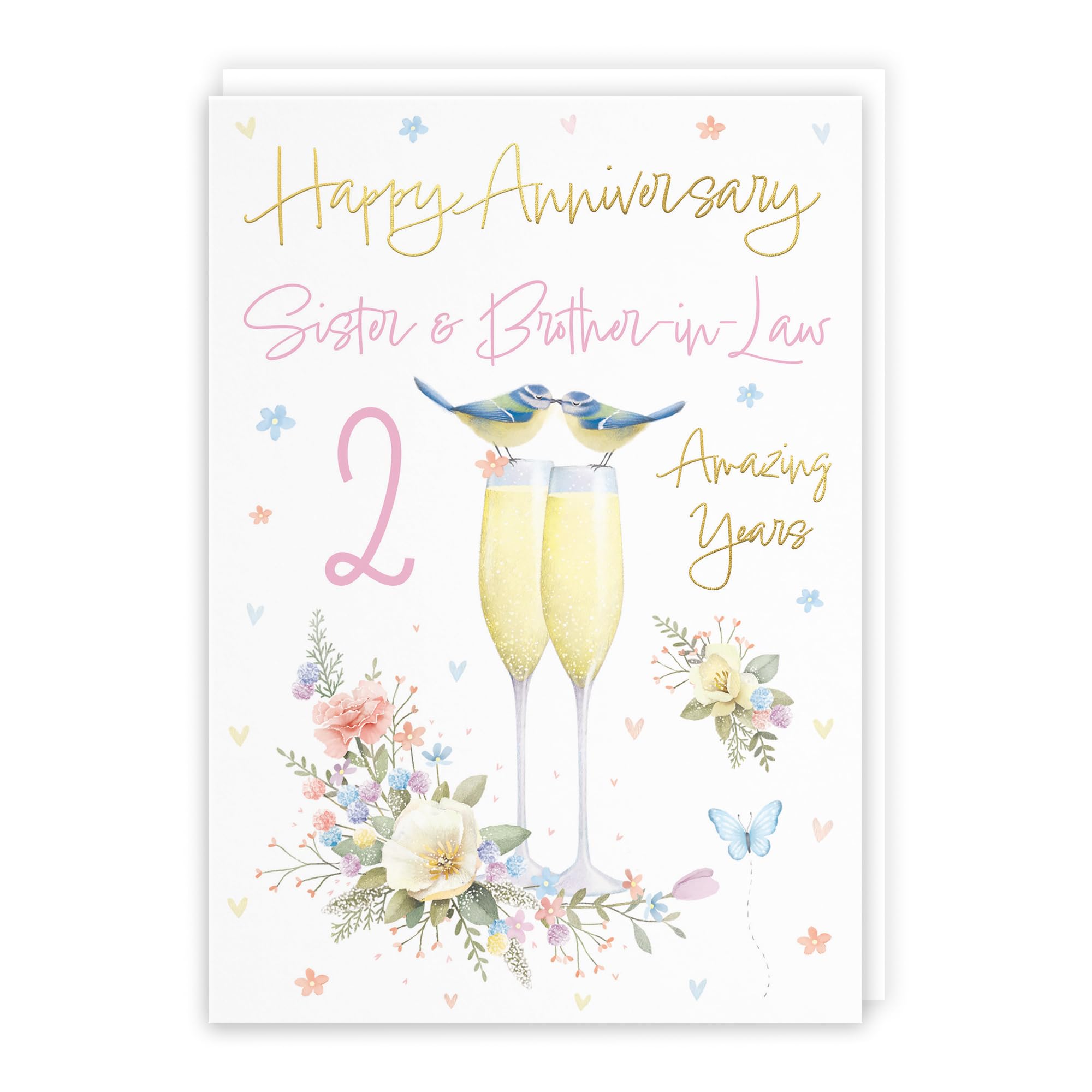 Hunts England - Sister And Brother-in-Law 2nd Anniversary Card - A5 Size - Champagne Flutes - Gold Foil - 2nd Anniversary Card For Sister And Brother-in-Law - Milo's Gallery — image 1