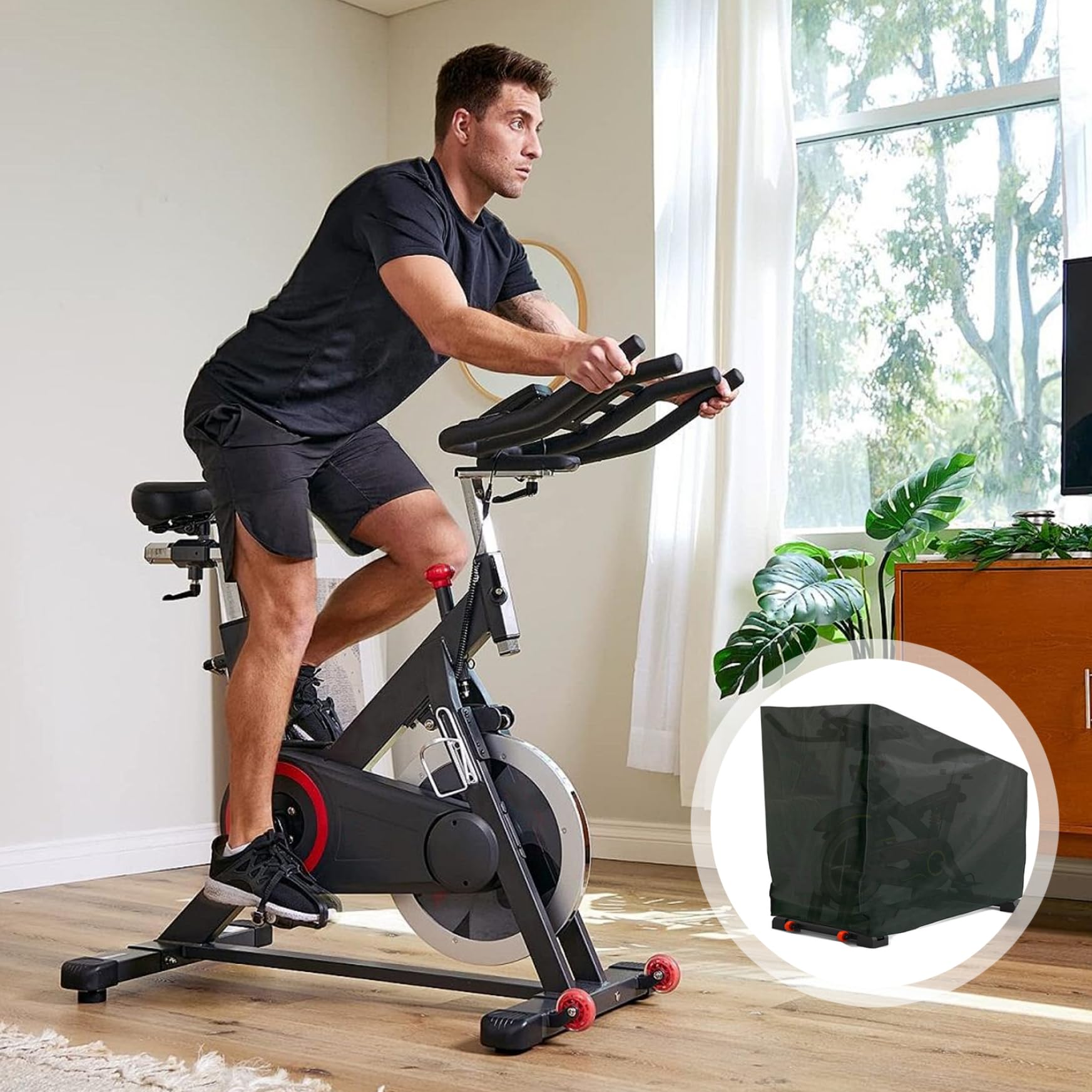 Rilime Housse de vélo d'exercice, 210D étanche pour vélo stationnaire, housse de protection anti-poussière pour vélo d'extérieur adaptée aux vélos verticaux Rilime Housse de vélo d'exercice, 210D étanche pour vélo stationnaire, housse de protection anti-poussière pour vélo d'extérieur adaptée aux vélos verticaux