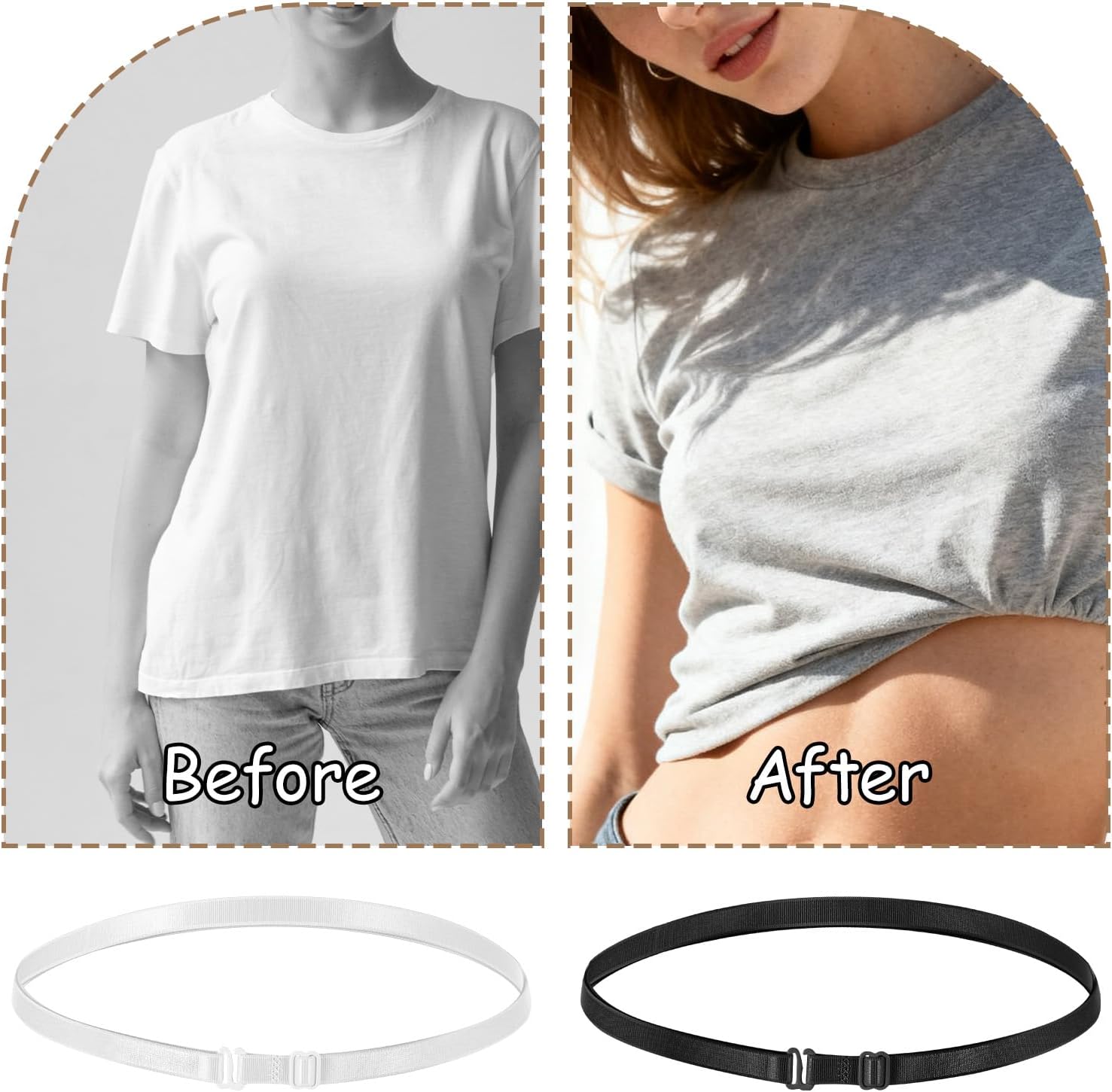 2 PCS Adjustable Crop Top Band Shirt Tuck Band Women Stretchy Invisible Crop Top Bands Waist Belt for Sweaters Tucking Shirts (Black White) - Image 4