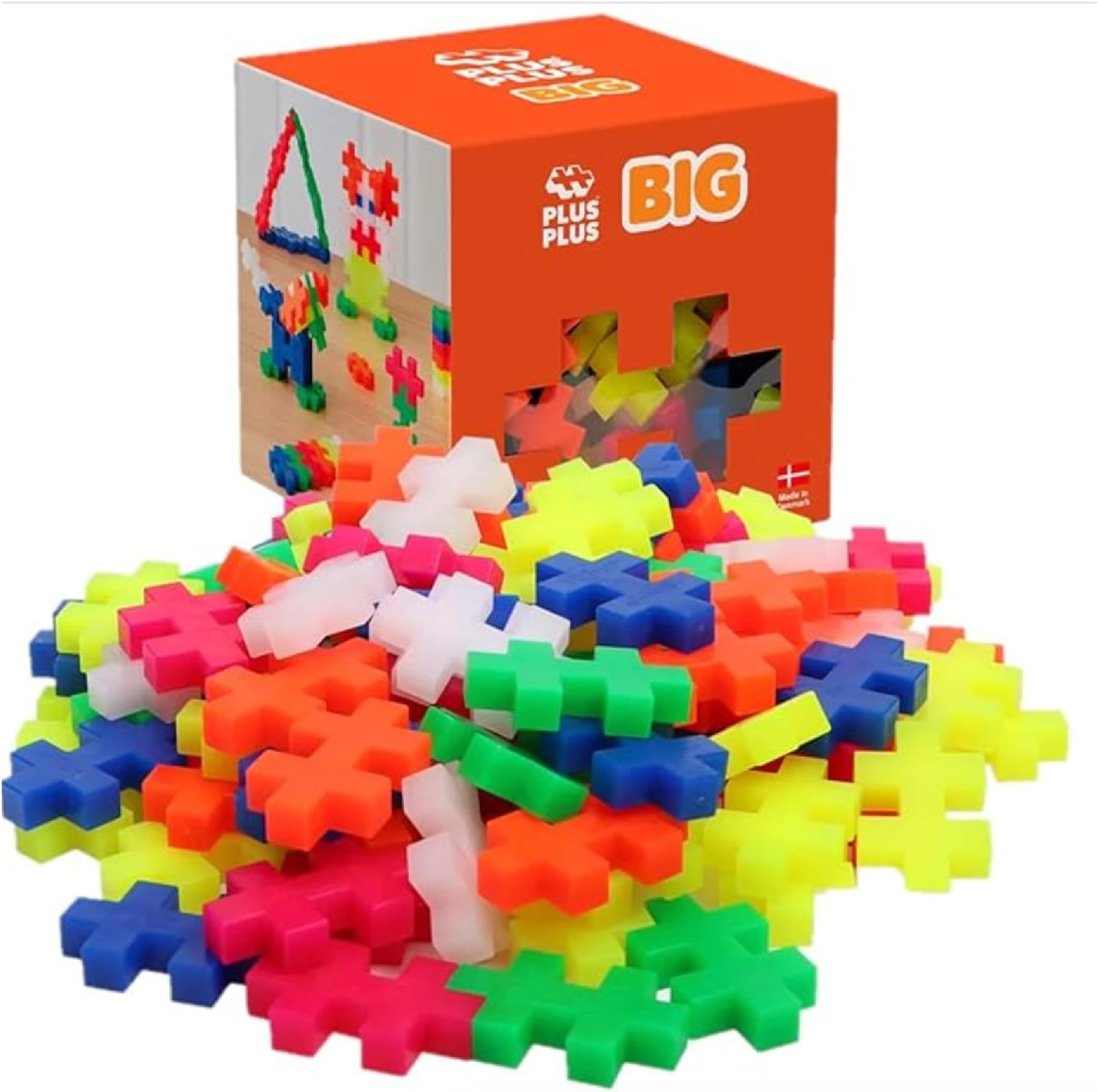 Plus Plus Big - Open Play Set - 100 Piece - Neon Color Mix, Construction Building Stem/Steam Toy, Interlocking Large Puzzle Blocks for Toddlers and Preschool