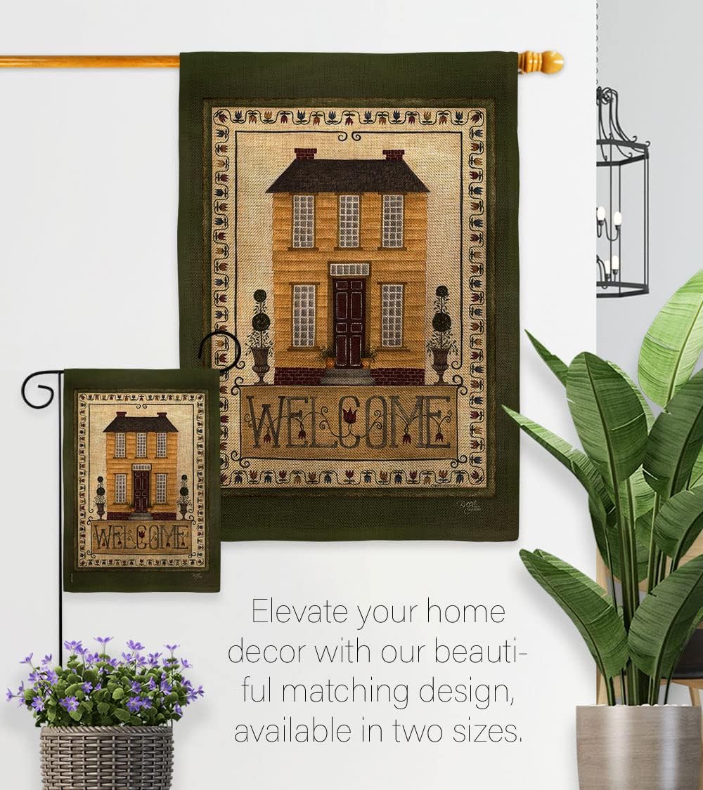 Breeze Decor Welcome Yellow House Flag Country Living Primitive Farm Western Barn American Rustic Cowboy Rural Ranch Decoration Banner Small Garden Yard Gift Double-Sided, Made in USA