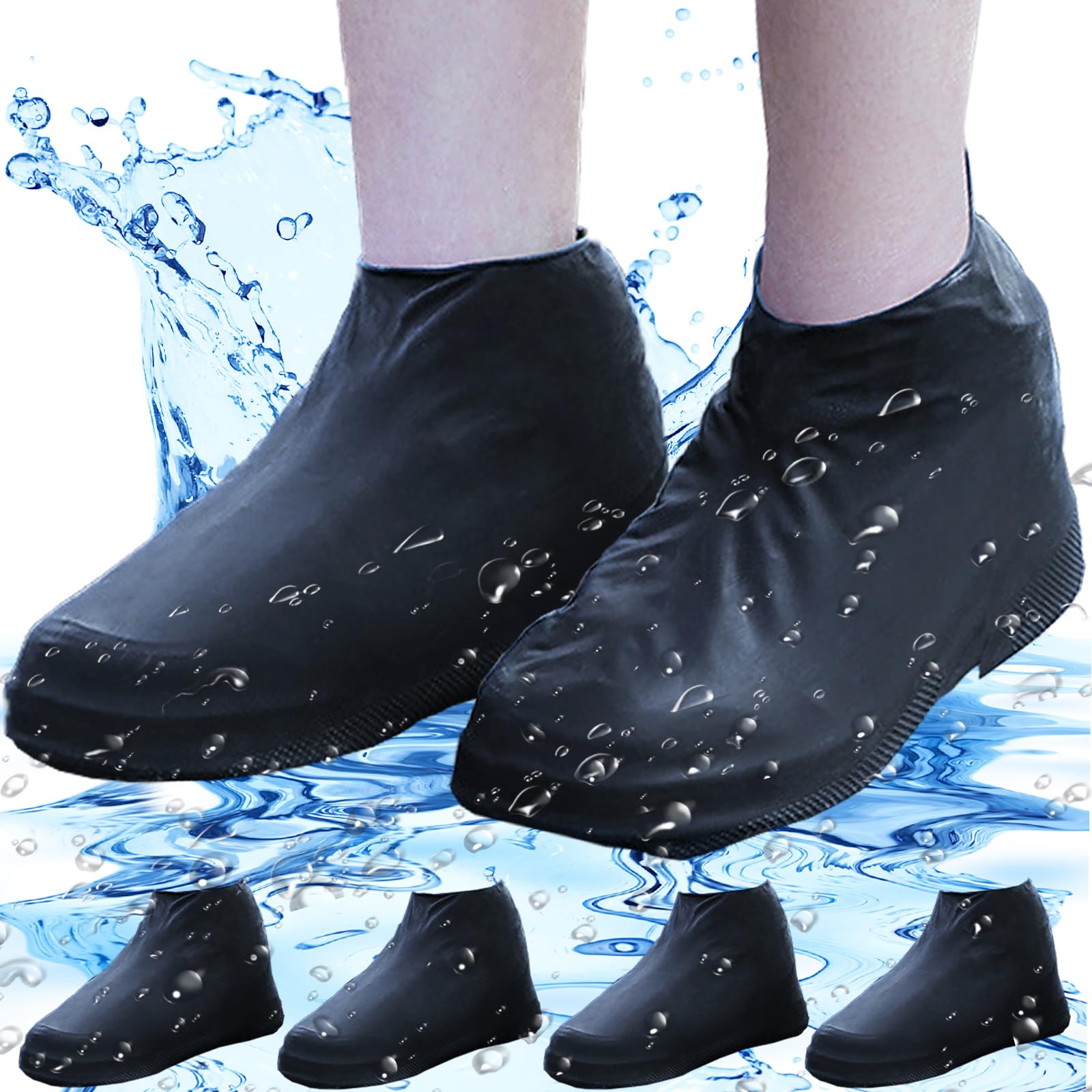 AhighWaterproof Shoe Covers, 3 Pairs Non Slip Waterproof Overshoes, Shoe Covers Disposable/Reusable waterproof, Shoe Protector Covers Latex for Men Women, Cycling overshoes waterproof