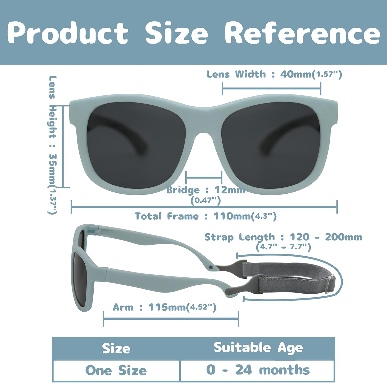 Olreco 2 Pack Baby Sunglasses Polarized Flexible Toddler Sunglasses with Strap Infant Sunglass for Baby Girl Boy 0-24 Months