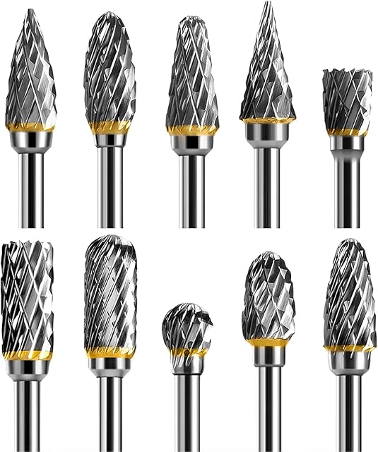 UMUVKIU Carbide Burr Set Compatible with Dremel 1/8'' Shank 10PC Die Grinder Rotary Tool Fits Dremel Rotary Tool for Grinder Drill, DIY Wood-Working Carving, Metal Polishing, Engraving, Drilling