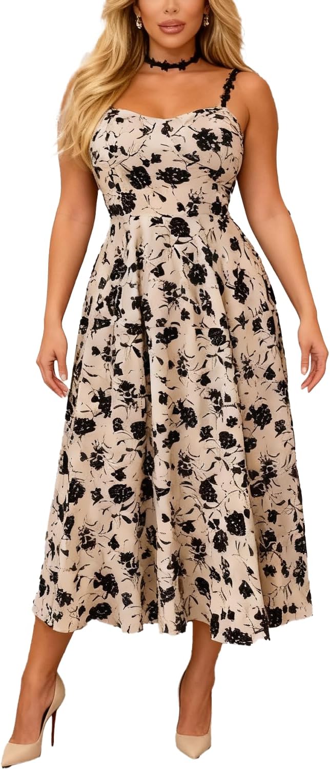 materasu Women's Summer Maxi Dress Sleeveless Floral Sundress Casual Beach Party Outfit