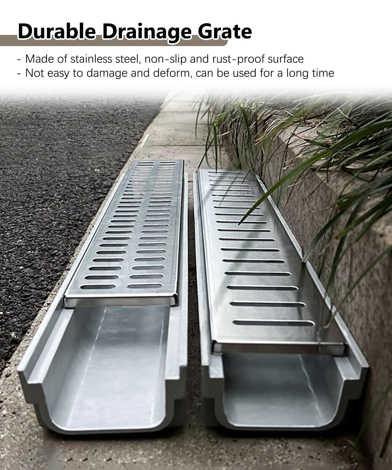 Canal de drenaje estrecho para exteriores, sistema de zanja lineal de 60 x 10 x 4 cm, sumideros de rejilla de acero inoxidable, drenaje de patio fácil de limpiar para una gestión eficiente del agua