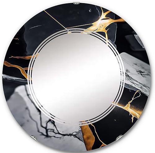 Miniatura 10 de Abstract Geode Gold Marble II - Espejo de tocador, espejos de baño, espejos de pared para sala de estar, dormitorio, espejo redondo, grande, 24 x 24