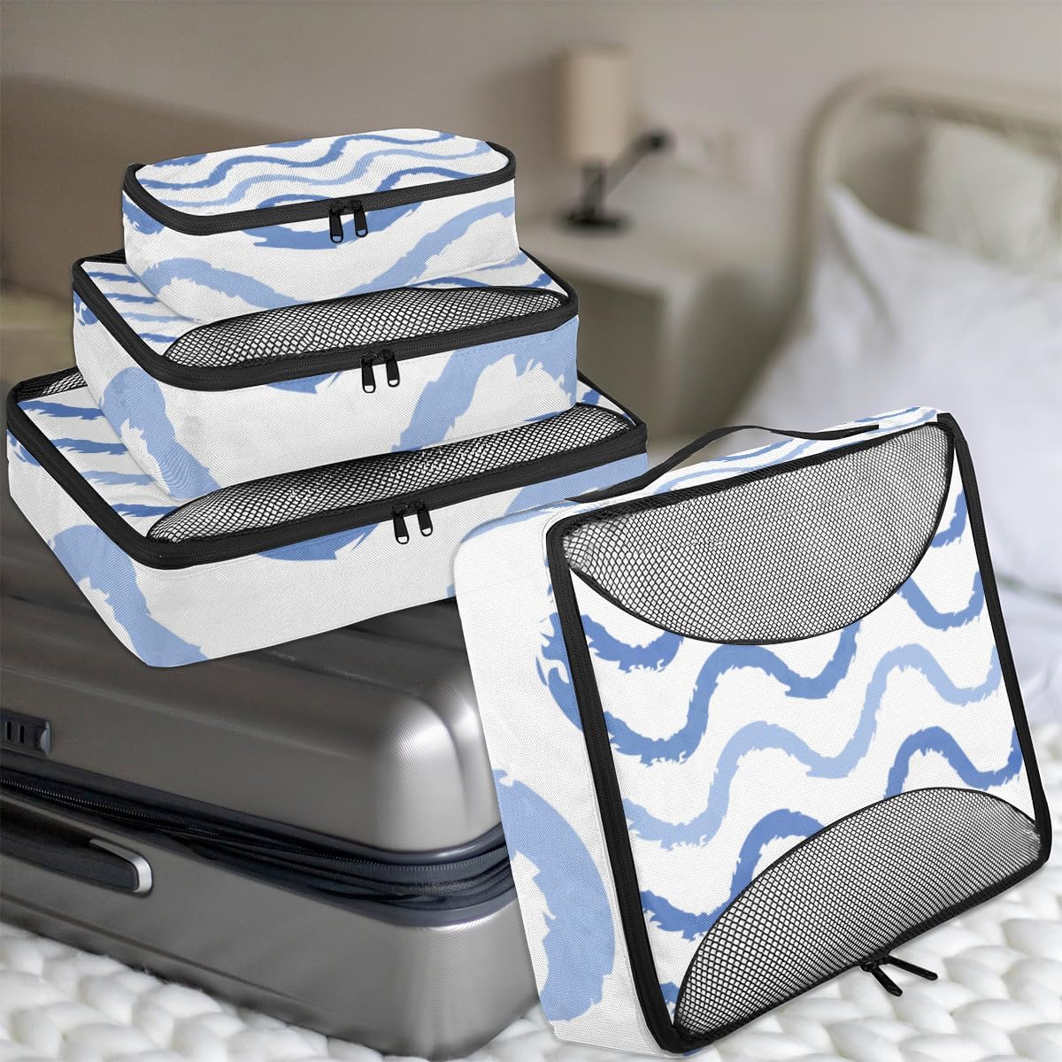 Wave Blue 4 Set Packing Cubes Packing Cubes for Women Lightweight Travel Essential Bag Clothes Carry on Suitcase Bags for Accessories Essentials