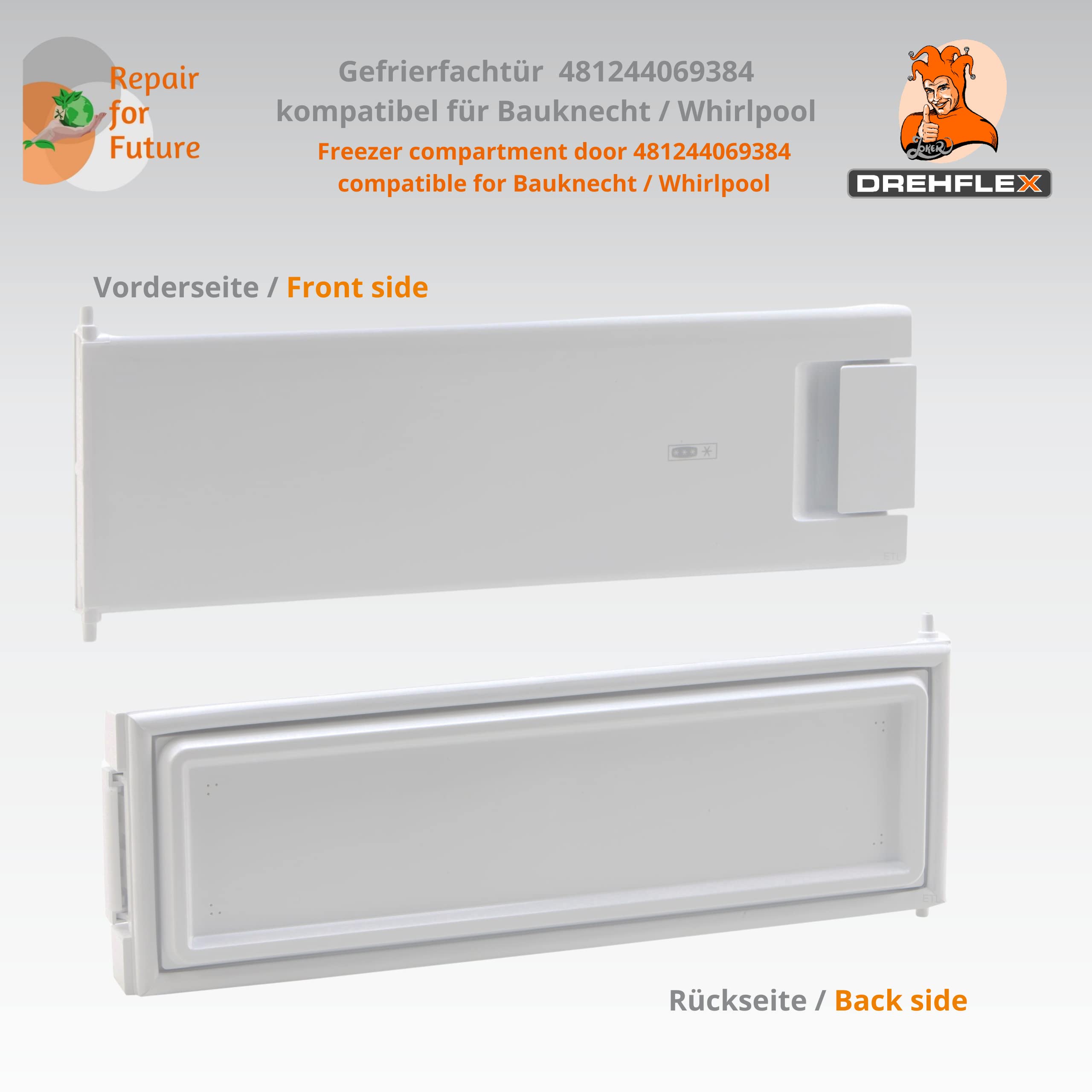 Gefrierfachtür 481244069384 - kompatibel mit Whirlpool Bauknecht Indesit passt für: 481244069385 481244069335 C00314323 C00403525 (520 x 165 x 48 mm)