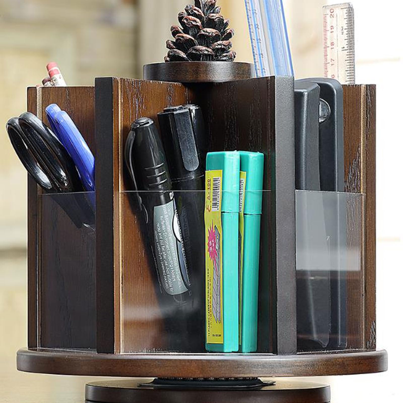 Organizator do przechowywania kosmetyków Obrotowy organizer do makijażu o 360°, drewniany blat z organizerem łazienkowym, półka na kosmetyki, organizery do makijażu i schowek do sypialni Organizator n