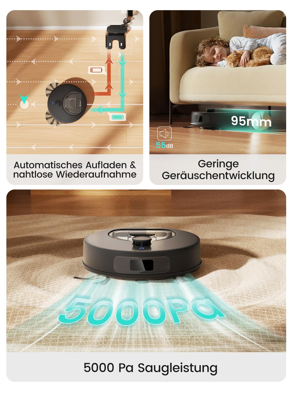Lefant M330 Plus Saugroboter mit Wischfunktion,5000 Pa, Multi-Floor Mapping,Antikollision,Automatisches Andocken,No-Go-Zone,Vermeiden von Hindernissen,LiDAR Navigation,2.4G/5G, App und Alexa