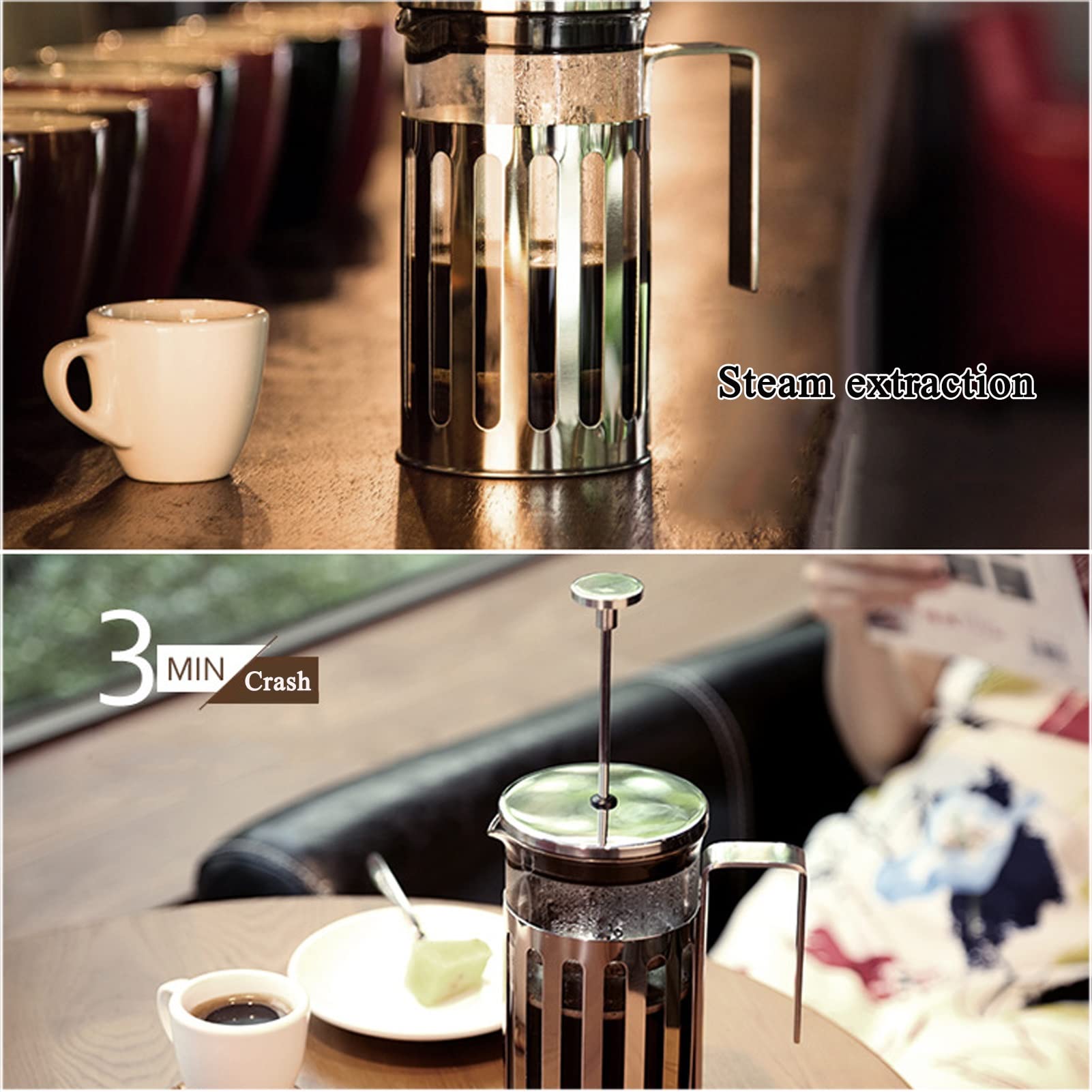 Caffettiere A Pistone In Acciaio Inossidabile E Vetro Borosilicato Resistente Al Calore, Macchina Per Caffè Espresso Con Triplo Filtro, Caffettiera Francese Per Viaggi Campeggio, Lavabile In Lavastov