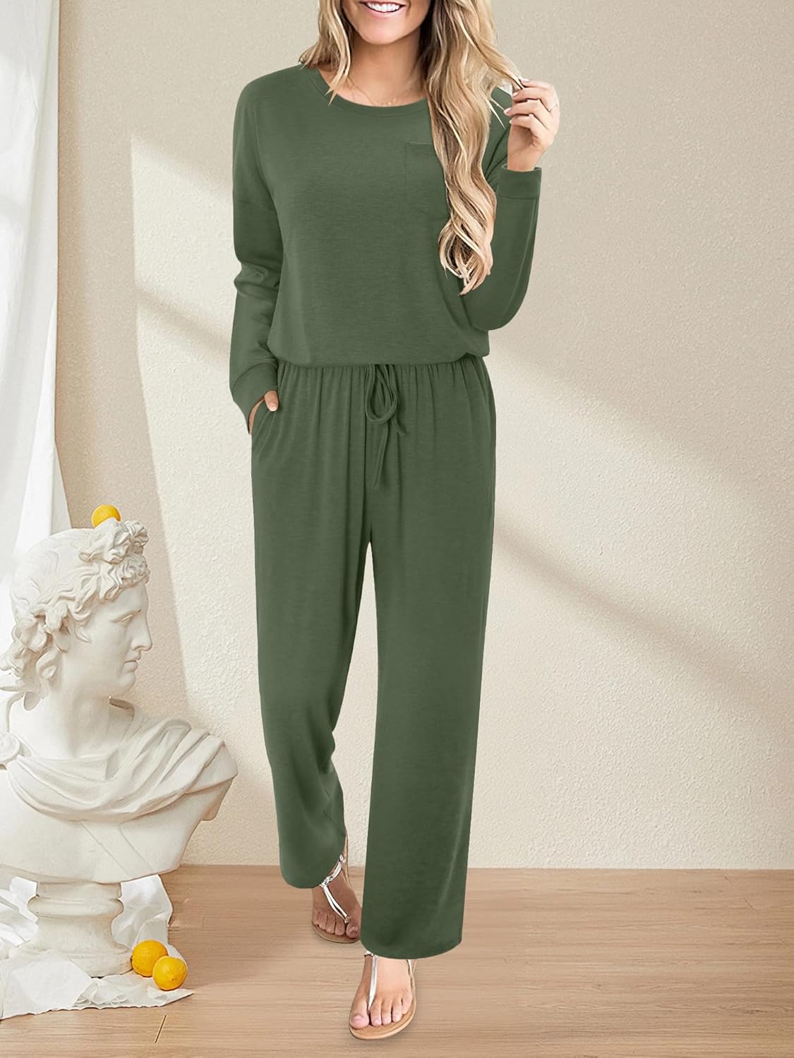 Magritta Lounge Sets for Womens 2 Piece Outfits Crewneck Long Sleeve Tops Wide Leg Pants Casual Travel Sweatsuit - Image 3