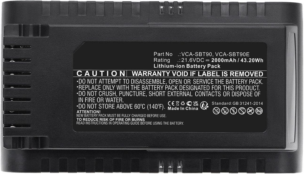 CoreParts Battery for Samsung Vacuum 43.20Wh Li-ion 21.6V 2000mAh, DJ96-00221A, VCA-SBT90, VCA-SBT90E (43.20Wh Li-ion 21.6V 2000mAh, Black for Jet 75 Multi VS20T7534T1/SH, Jet 75 Premium)