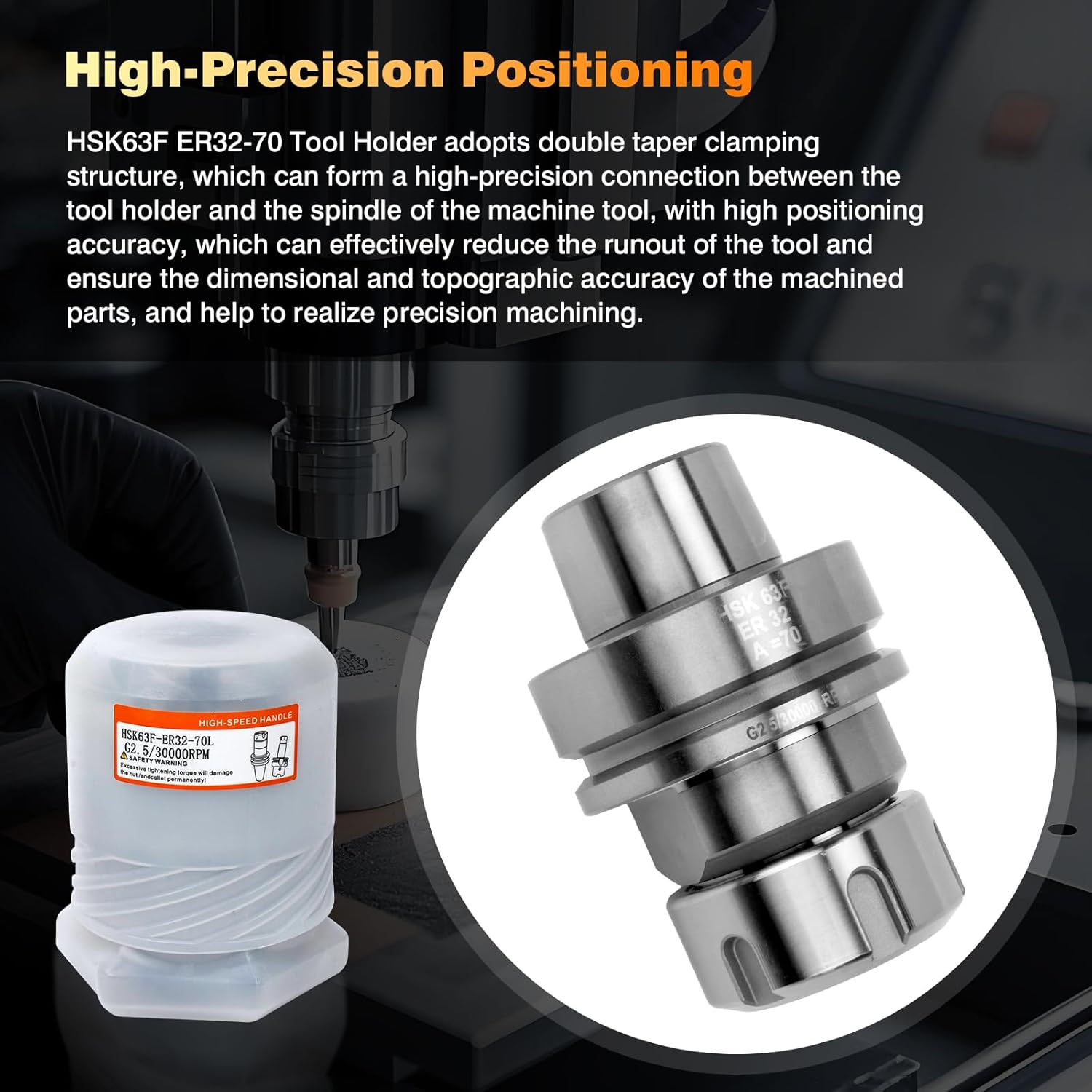 HSK63F ER32-70L 5 PCS Balance Collet Chuck G2.5 24000RPM CNC Tool Holder Stainless Steel With Woodworking Machine Holder Lathe Chuck CNC Machining Tools