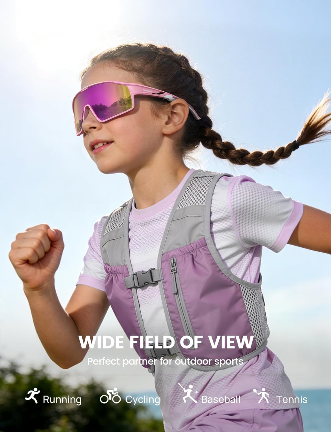 Lamicall Polarized Kids Baseball Sunglasses for Age 8-14 - UV400 Protection Sports Cycling Sun Glasses for Boys Girls Youth