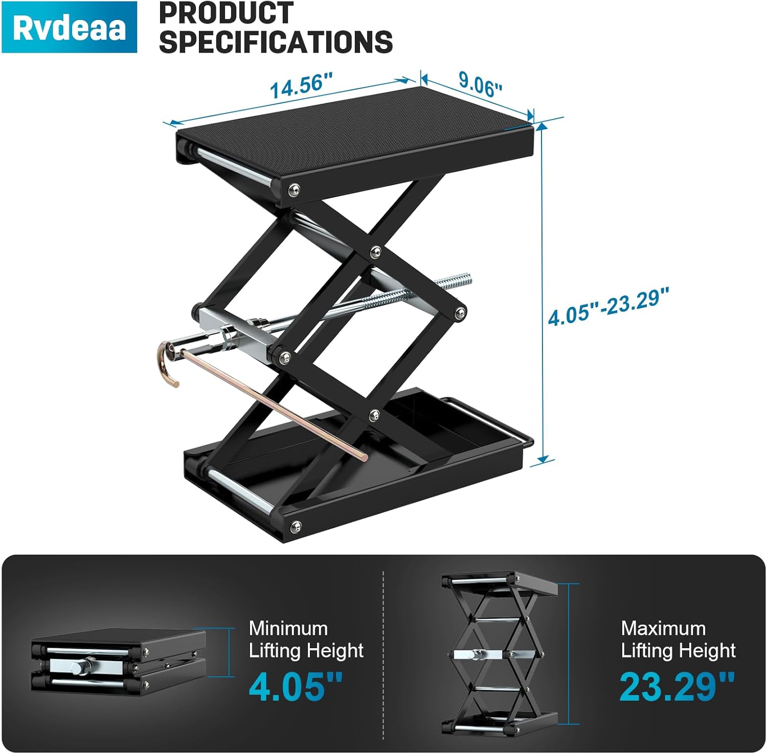 Upgraded Double-Layer Motorcycle Lift Stand with J Crank Handle & Socket, 1100lb Capacity Steel Motorcycle Jack Stand, Scissor Lift with Deepened Rubber Pad & Wide Deck for Cruisers, ATV & Motorcycles