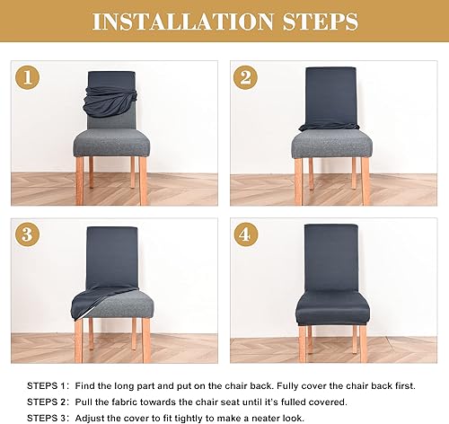Miniatura 4 de Jin Le Juego de 6 fundas para sillas de comedor, color beige, XLextra grande, elásticas para sillas Parson para comedor, fundas protectoras lavables