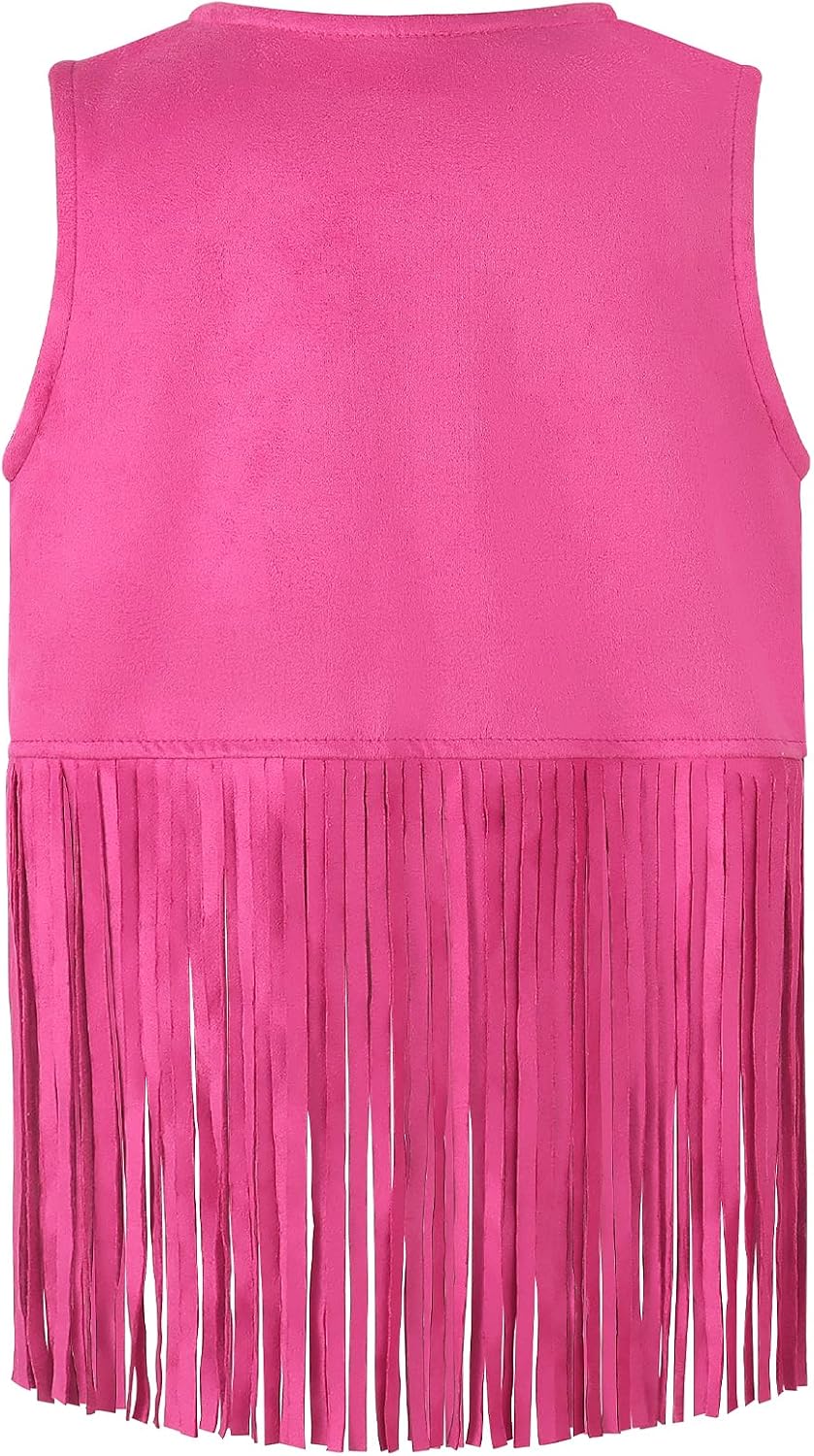 Noomelfish Girls Faux Suede Fringe Vest Sleeveless Boho Tassels Jacket Cardigan (5-12 Years)