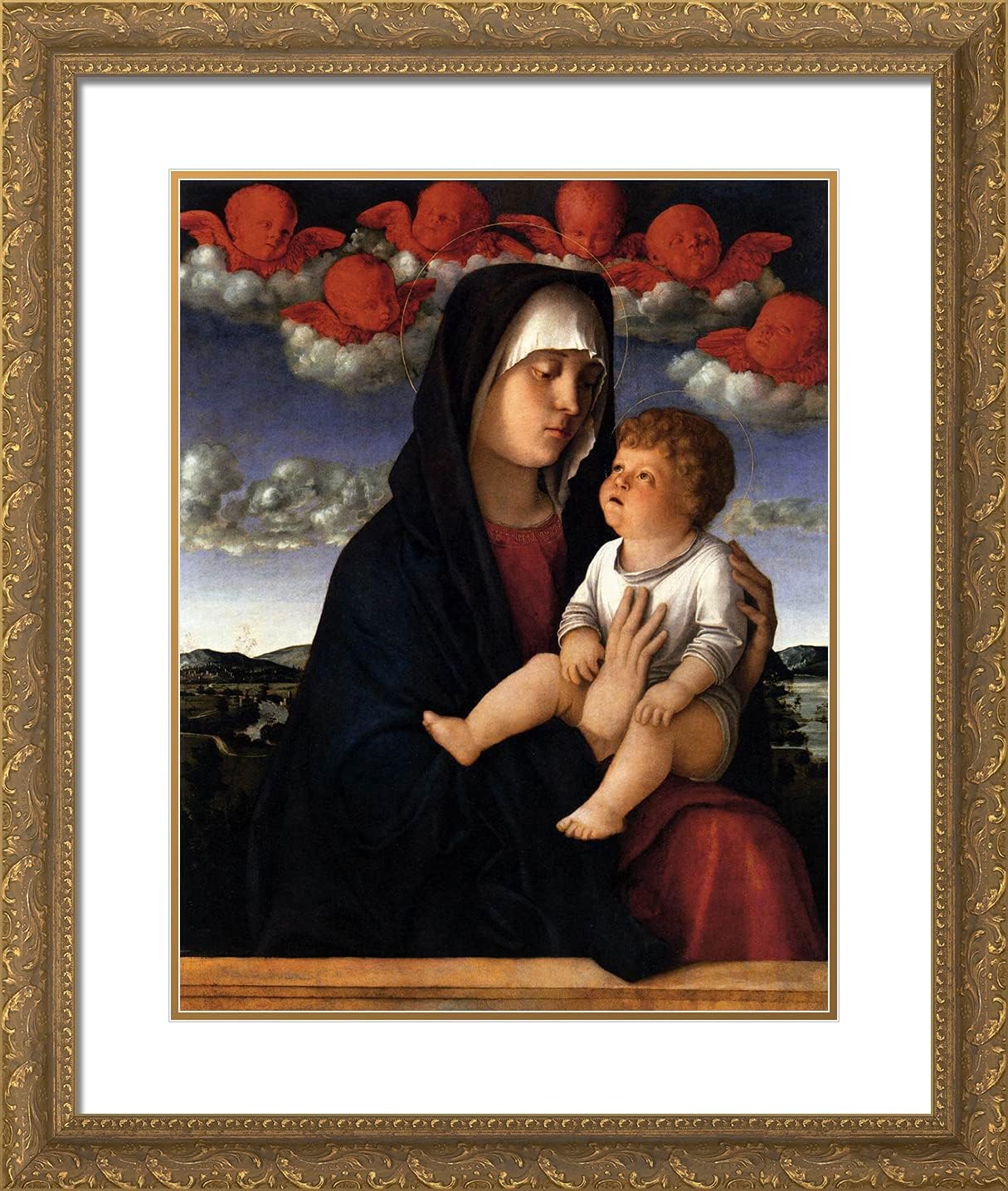 ArtDirect Bellini, Giovanni 20x23 Gold Ornate Framed Art Print with Double Matting Titled: The Madonna of the Red Cherubs