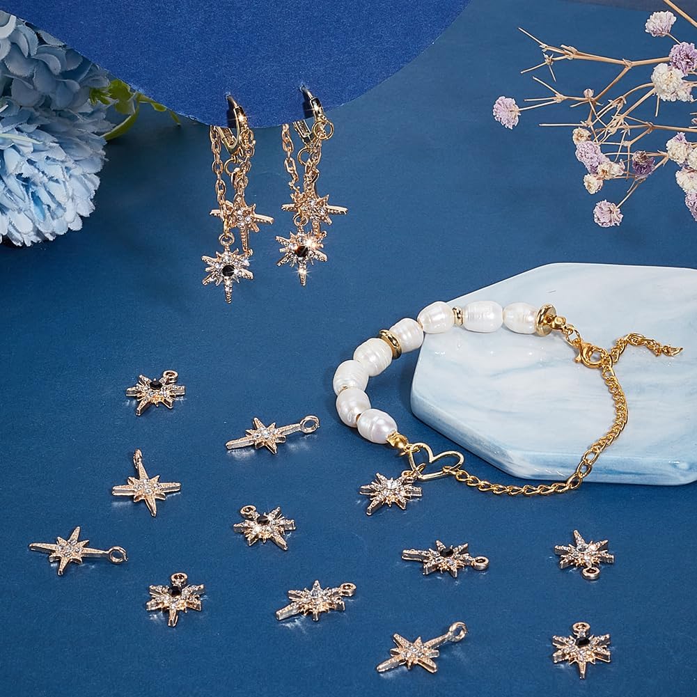 PH PandaHall 60pcs Star Charms North Star Cubic Zironia Pandent 3 Style Star Pendant 8 Pointed Star Charm Rhinestone Pendant for Making Bracelets Necklace Jewelry - Image 5