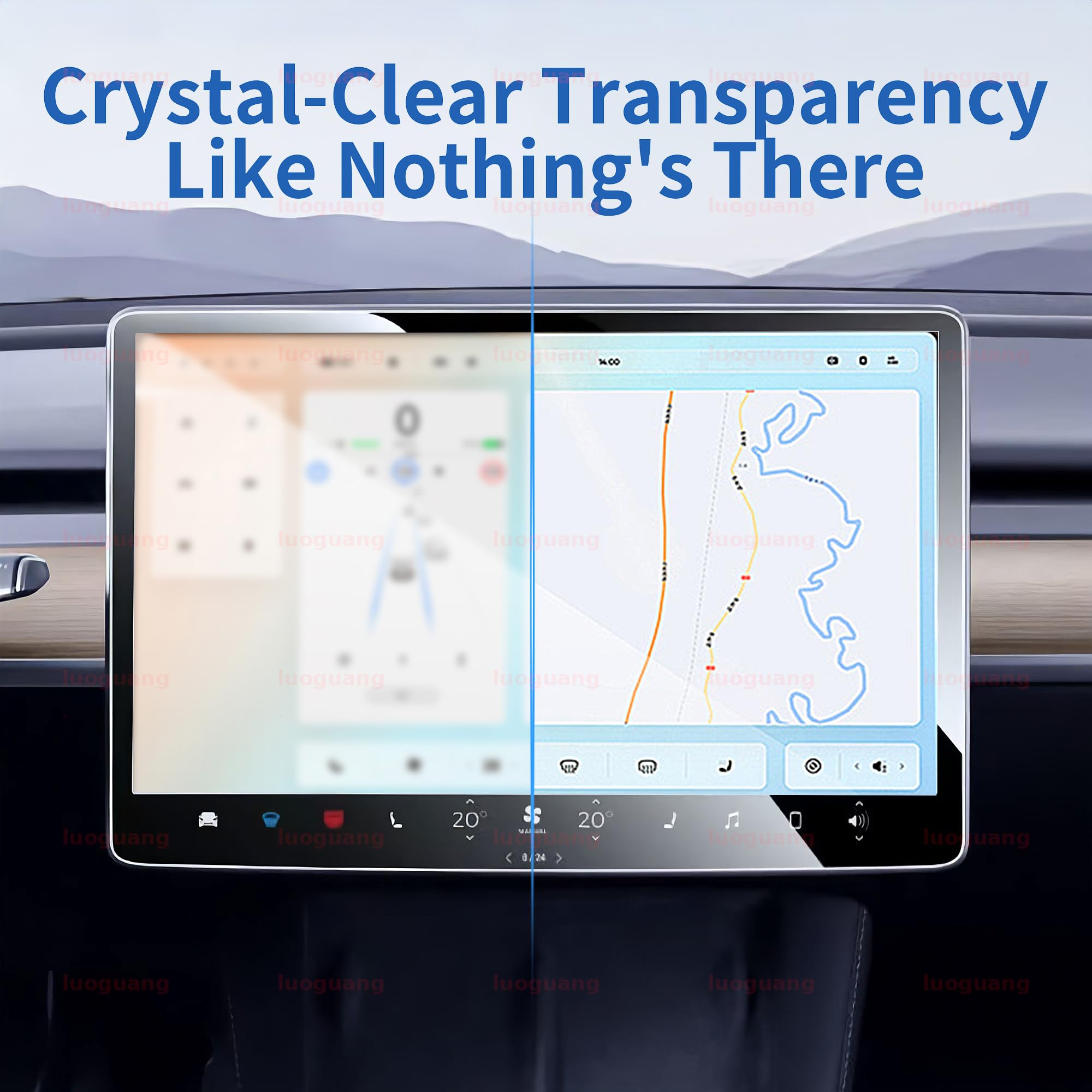 Cyberguys! Screen Protector For Tesla Model 3/Y Center Control Touch Screen, Tempered Glass 9H Anti-Glare, Anti-Fingerprint, Accessories 2024, Mounting Frame Kit