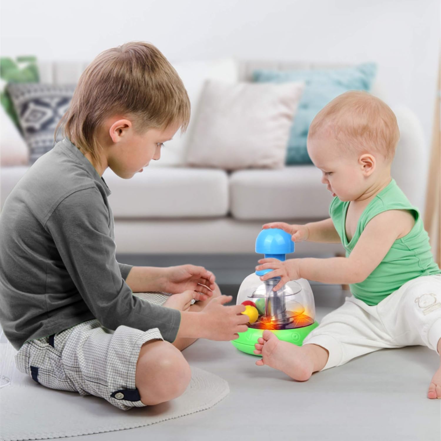 Playkidz Light and Sound Ball Spinner, Push 'n' Spin Interactive Developmental Toy, Melodies and Lights for Kids, Spin and Pop Fun Ball Popper Toy, 12 Months+