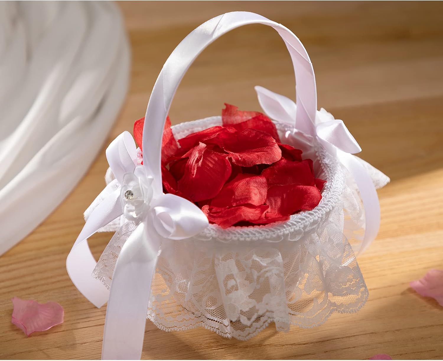 PARANTA Ivory Flower Girl Basket for Wedding, Decorated