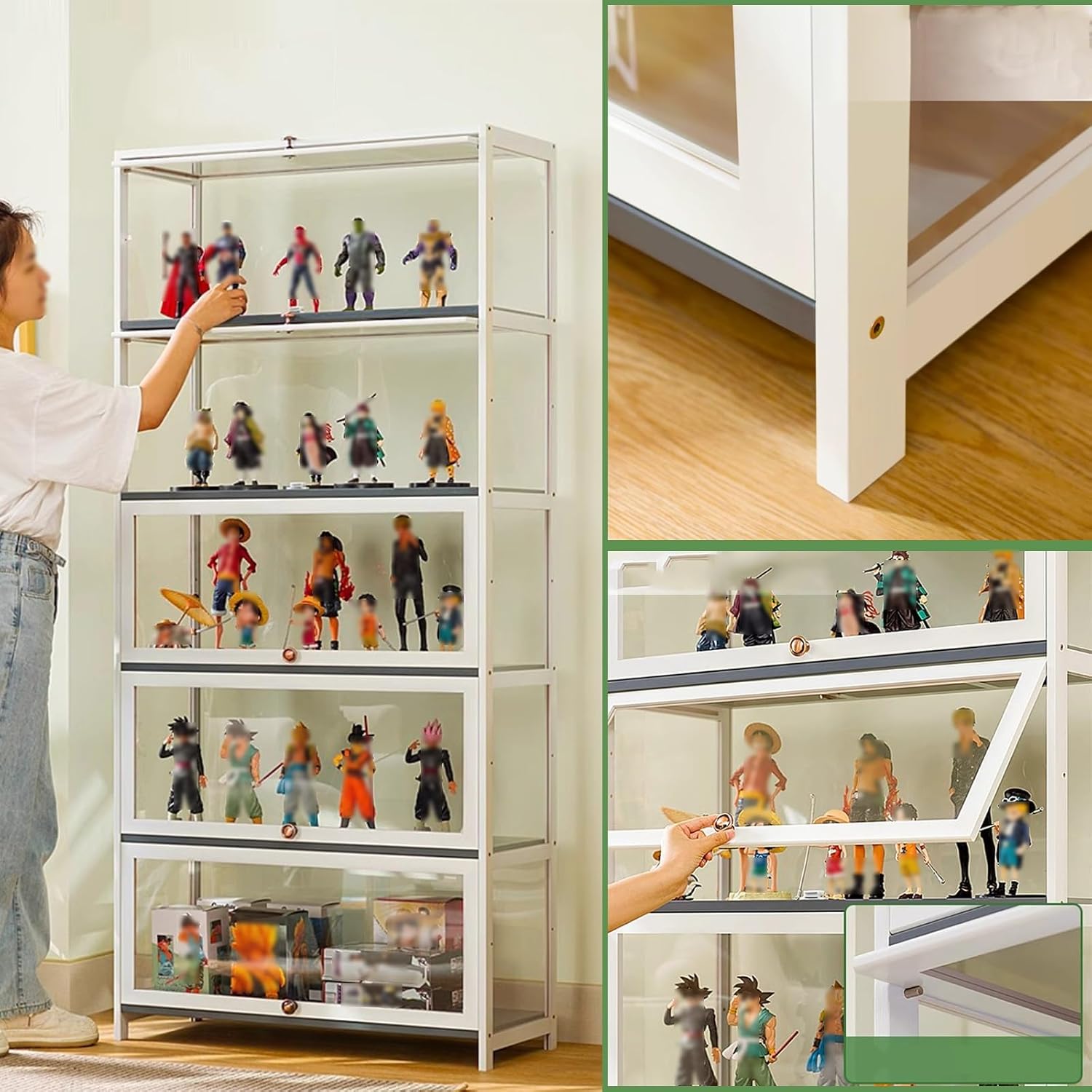 Display Cabinet Toys Display Shelf，Display Case Flip Door Cabinet Display Shelf ，Cabinet Doorsealed Dustproof Easy to Clean，Bamboo Storage Cabinet or Figures, Collection Display (Color : WHI