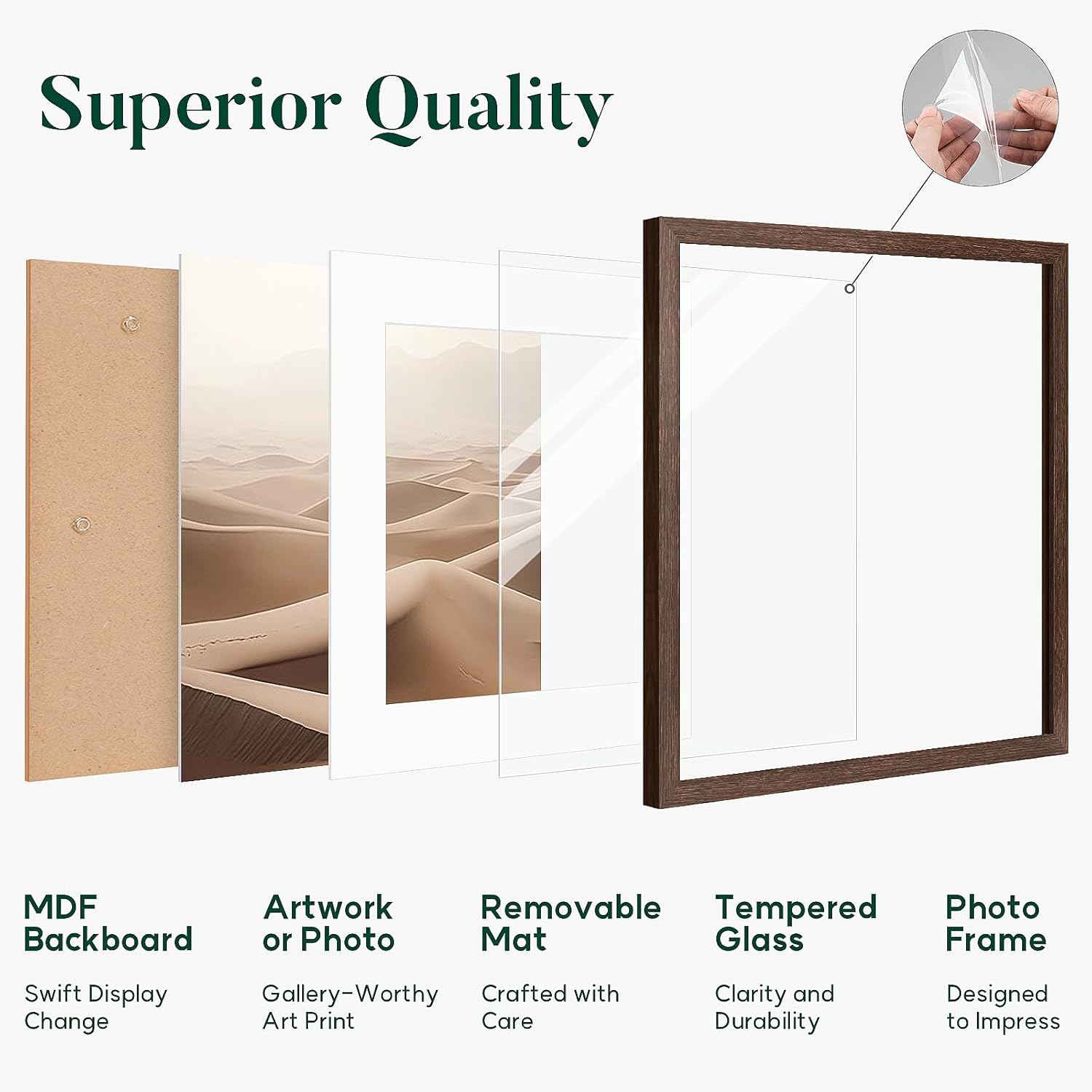 18x18 frame,Distressed Farmhouse Wood Pattern 18x18 picture frame Display 14x14 with mat,Display with Plexiglass,Horizontal and Vertical square frame18x18,Wall Mount Décor,Walnut,1Pack