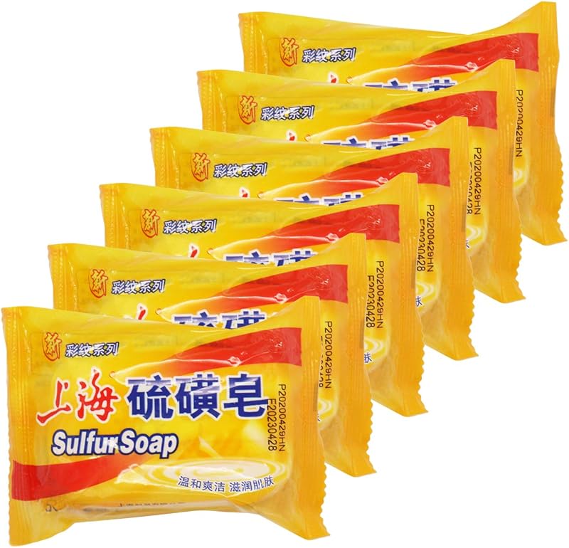 Bee & Flower Shanghai Sulfur Soap 10% Sulfur Soap Bar Face and Body Acne Treatment Sulphur Bar Soaps 3.4 Oz (6 Packs)