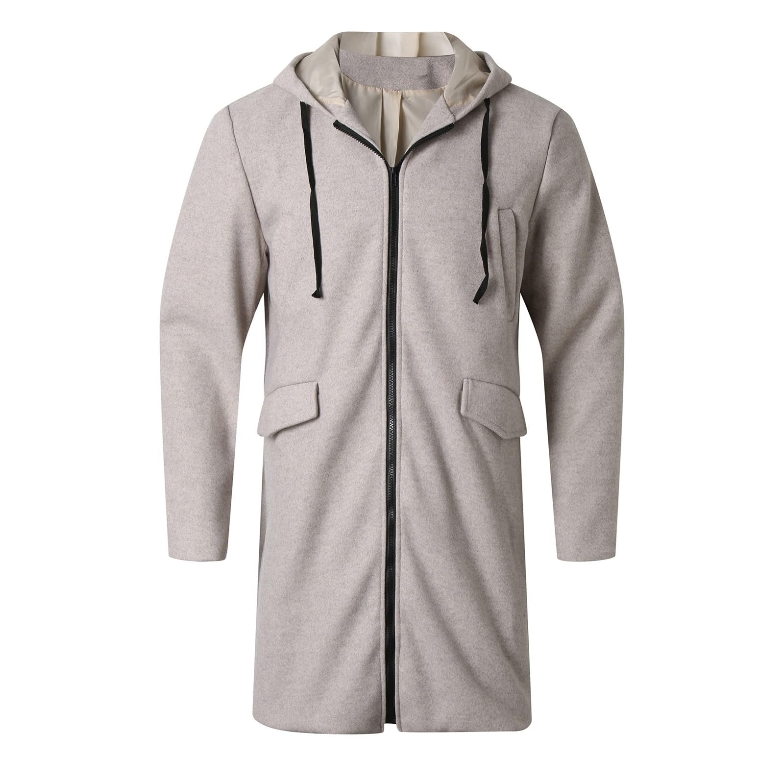 Generisch Cappotto di lana da uomo, lungo, antivento, invernale, con tasche multiple, con cappuccio, da lavoro, in tinta unita, caldo, da lavoro, alla moda, da uomo