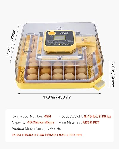 Miniatura 7 de VEVOR Incubadora de 48 huevos, incubadora automática con volteador de huevos y vela LED, pantalla de temperatura y control automático de humedad