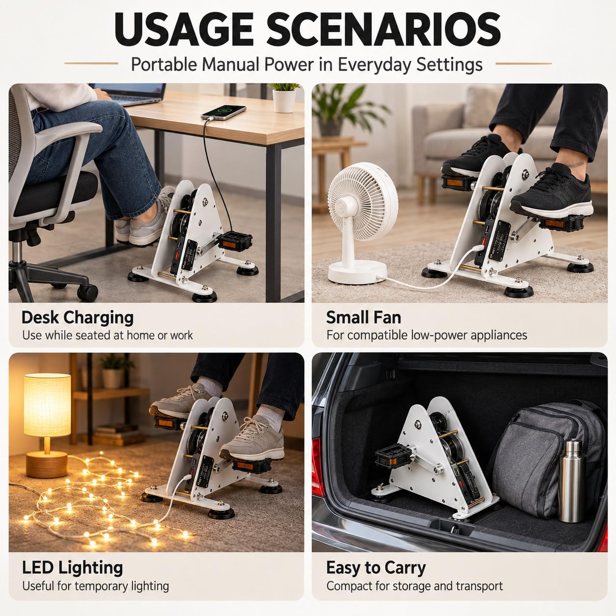 Generador a pedales 50W/100W con engranajes metálicos y correa motriz 50W