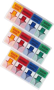 Message Flags Assorted Color, Sign Here/Notarize/Initial Here/Sign and Date, 600 Pages Total, 0.98 x 1.77 Inch Wide, Easy to Post, 3 On-The-Go Dispensers/Pack
