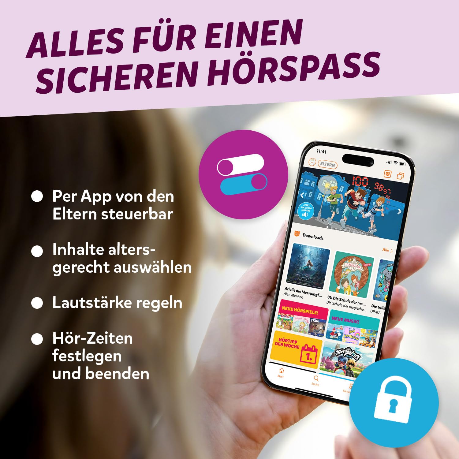 tigermedia tigerbox MINI - Elphi Einhorn | Inkl. 4 Wochen tigertones Zugang | Hörspielbox für kleine Kinder | Mit Offline-Modus, Lautstärkebegrenzung, Kopfhöreranschluss | Kompatibel mit tigercards
