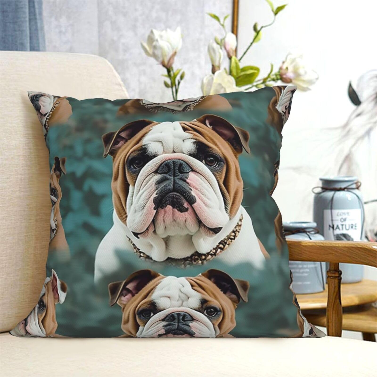 Fodpand Black Decorative Throw Pillow Covers 20"X20" Funny English Bulldog Cushion Cases Square Modern Farmhouse Pillow Cases Soft Cozy Cushion Covers For Couch Sofa Bedroom Home Decor Pillowcase