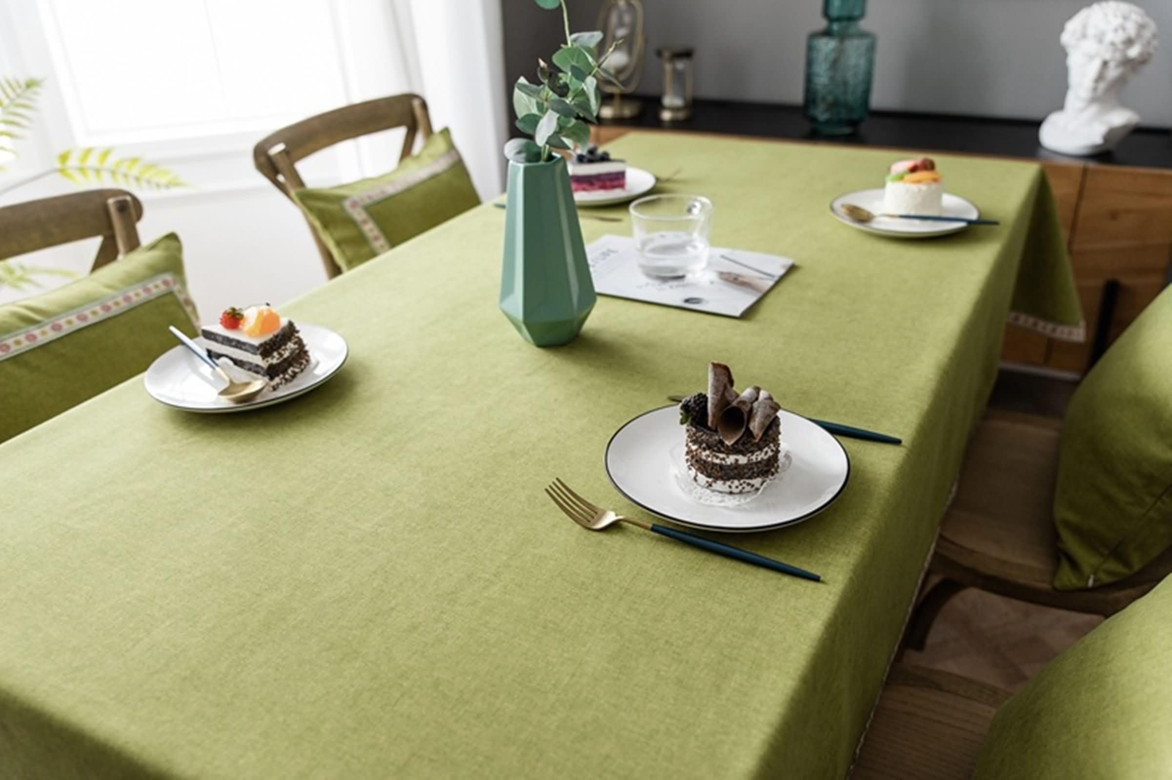 Mantel Lavable Rectangular Verde Mesa, Color Sólido, de Poliéster Fácil de Limpiar, 140 x 220 cm, Mantel para Mesa de Centro