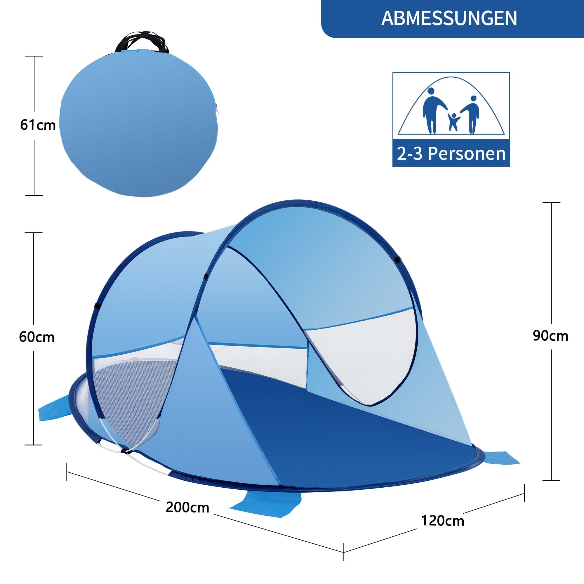 Duhome Strandmuschel Pop Up, Strandzelt für 1-3 Personen Tragbar Beach Zelt mit UV-Schutz Einfacher Aufbau für Strand Camping Garten