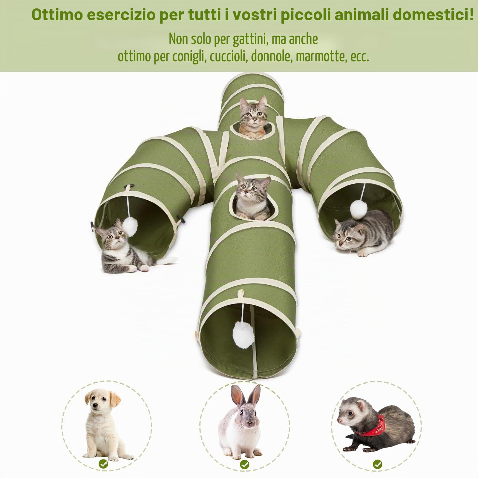 Ownpets Tunnel per gatti di grandi dimensioni, diametro 30 cm, a forma di cactus a 4 vie, tunnel per animali domestici, a forma di cactus, tunnel per animali domestici con tessuto Oxford, pieghevole