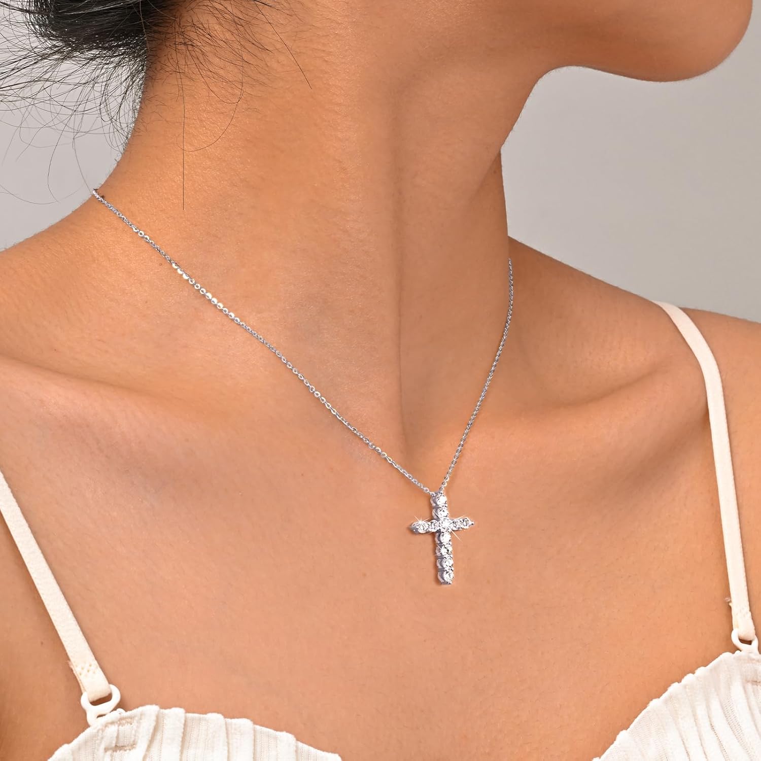 Cross Necklaces for Women 925 Sterling Silver 18K Gold Plated Cubic Zirconia Cross Pendant Necklace Simple Jesus Cross Necklace Cute Simulated Diamond Jewelry Religious Minimalist Gift - Image 6