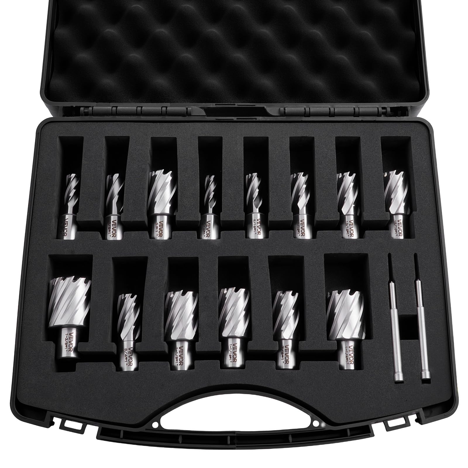 VEVOR Annular Cutter Set, 16 pcs Weldon Shank Mag Drill Bits Kit, 1" Cutting Depth, 7/16" to 1-3/8" Cutting Diameter, HSS, 14 Drill Bits with 2 Pilot