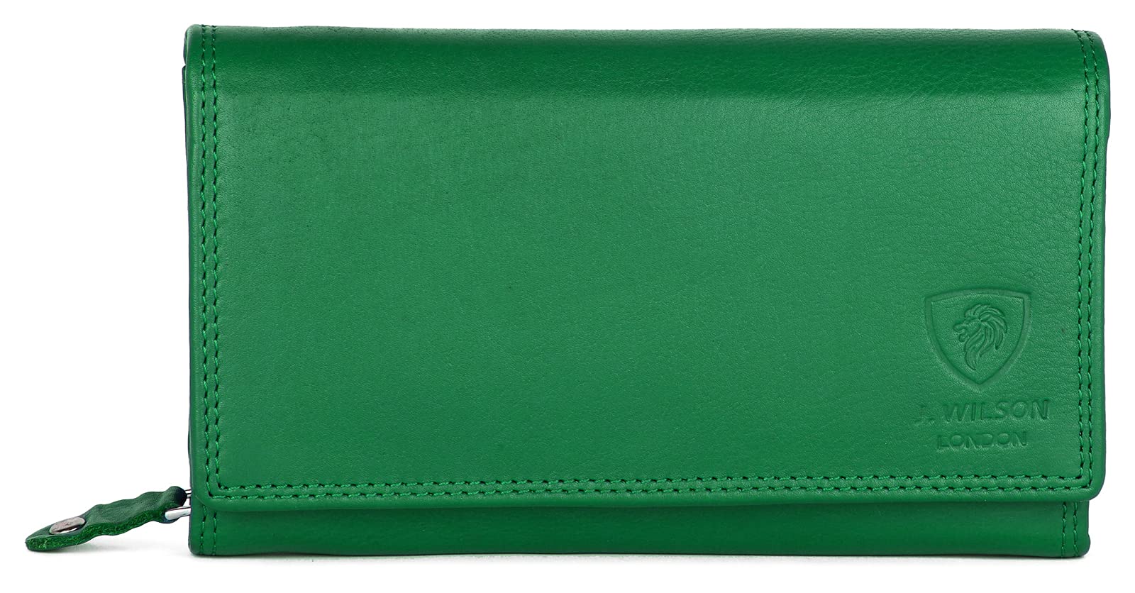 J. Wilson LondonLadies RFID Protection Real Leather Purse Card Women Wallet Zip Coin Pocket, Bottle Green, M
