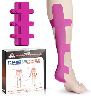 Kinesiology Tape for Achilles Tendon, KTQUICK 12 Count Achilles Tendon Tape Precut, Original Cotton Waterproof&Breathable, Enhance Elastic Kinesiology Athletic Tape for Achilles&Muscle Support(Pink)