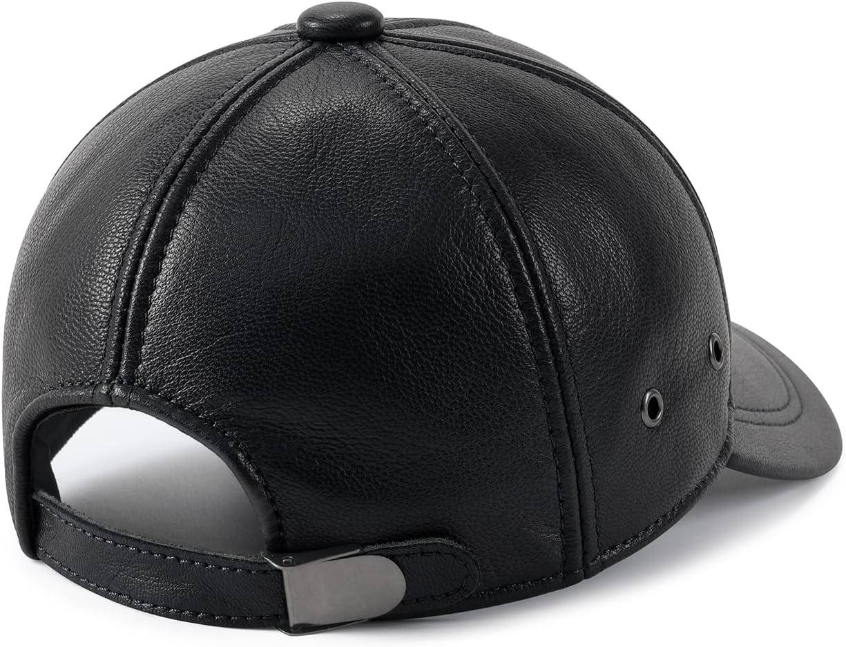 Men's Leather Hat Adjustable Genuine Leather Baseball Cap - Image 5